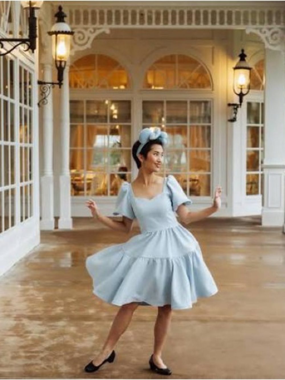 Chelsea Reece Princess Puff Sleeve Tiered Mini Dress in Powder Blue